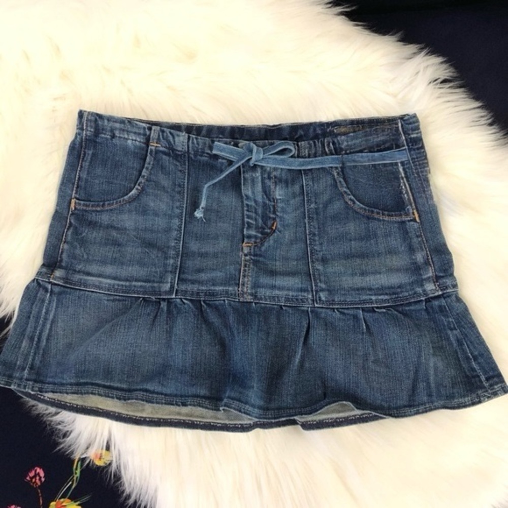 Denim Mini Skirt with Drawstring - Picture 1 of 1